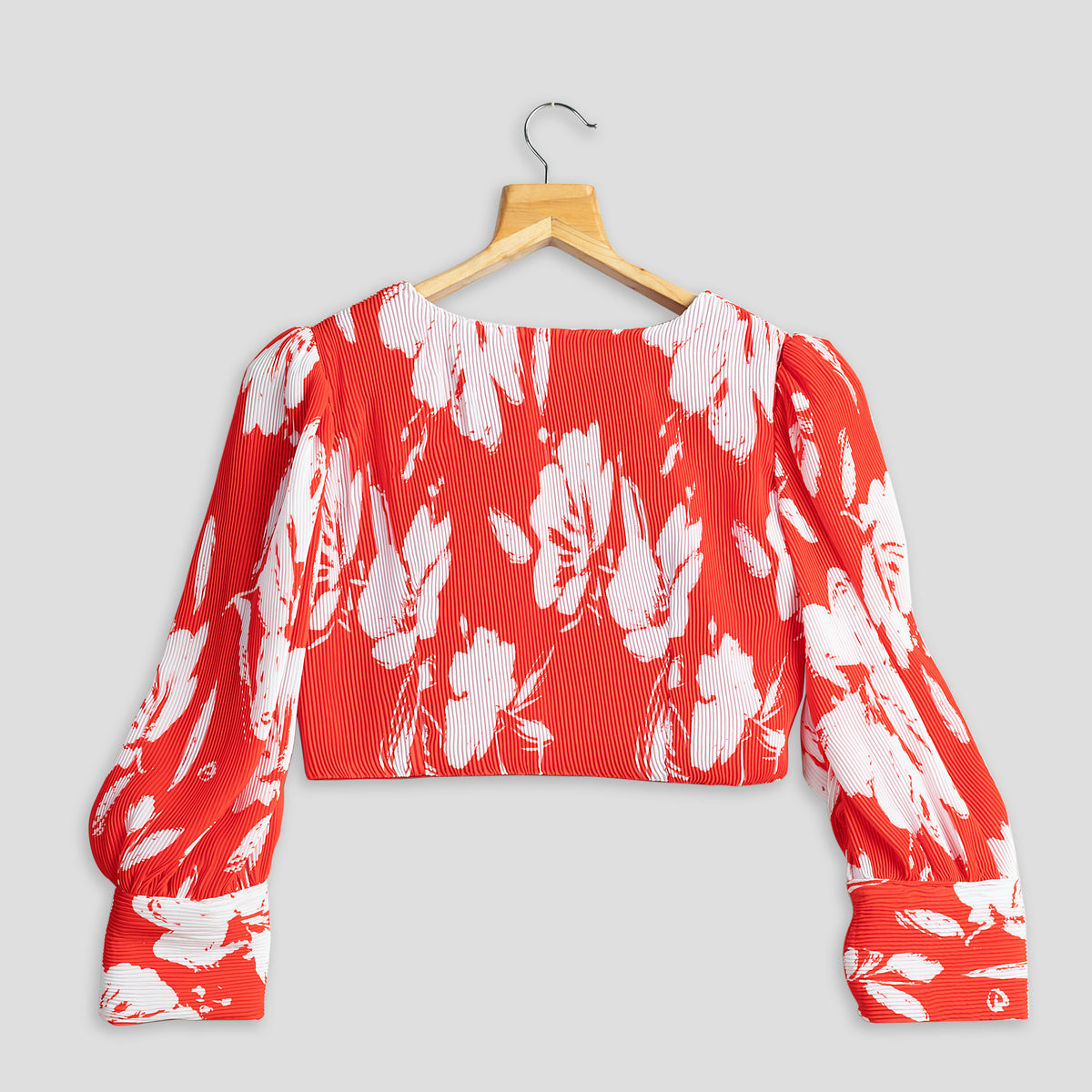 Trendy Red Floral Pleated Blouse