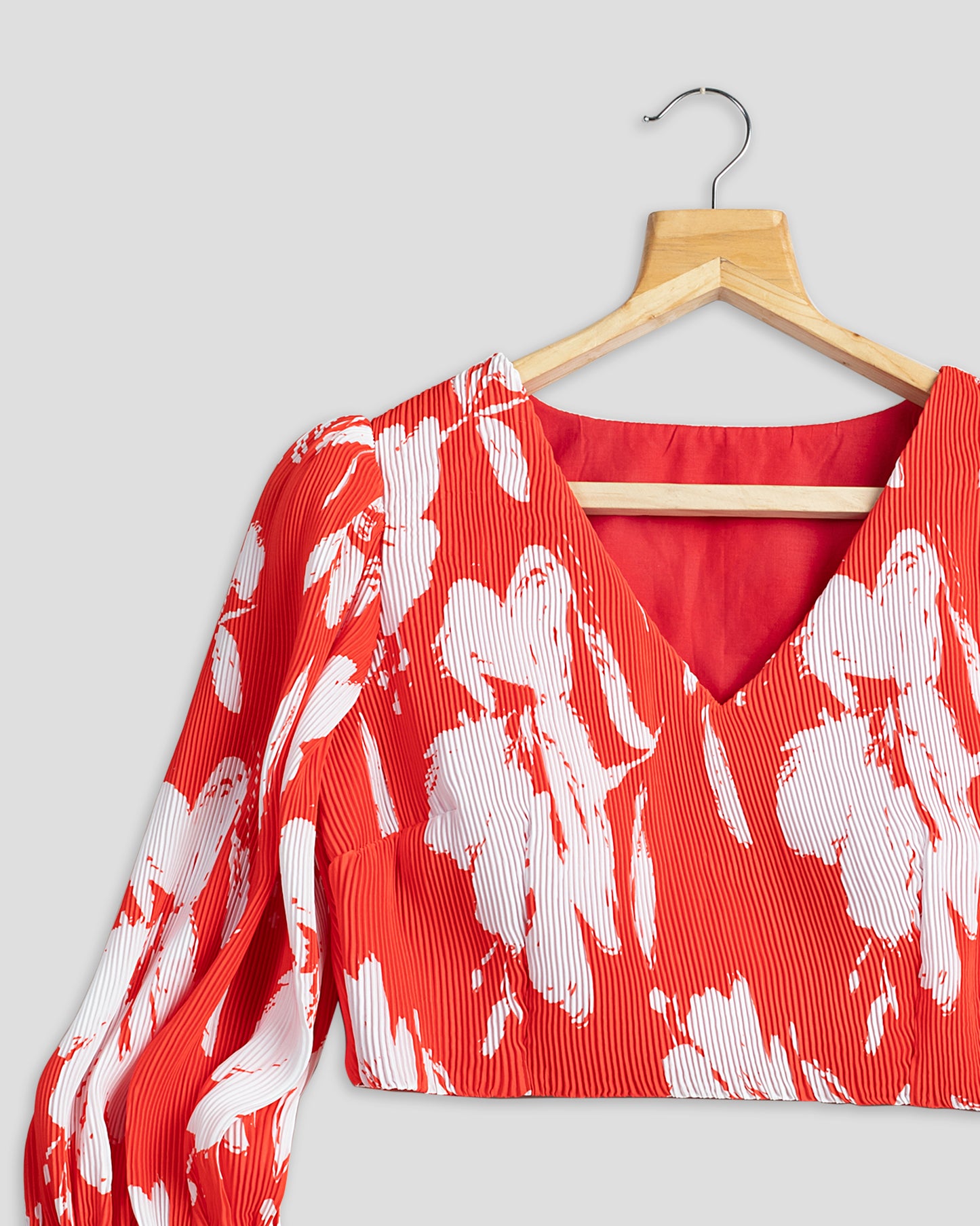 Trendy Red Floral Pleated Blouse