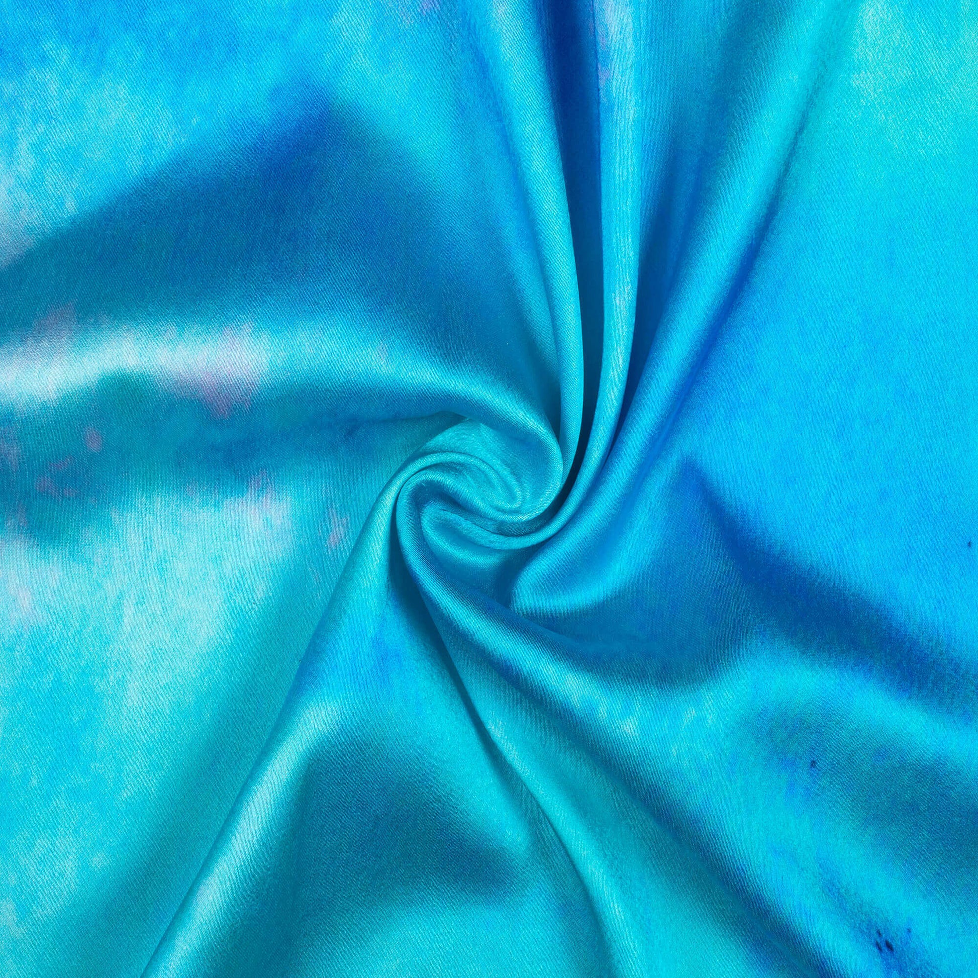 Arpita's Choice Turquoise And Blue Abstract Pattern Digital Print Japan Satin Fabric - Fabcurate