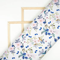 Krupa's Choice White And Pink Floral Pattern Digital Print Linen-Textured Fabric (Width 58 Inches) - Fabcurate