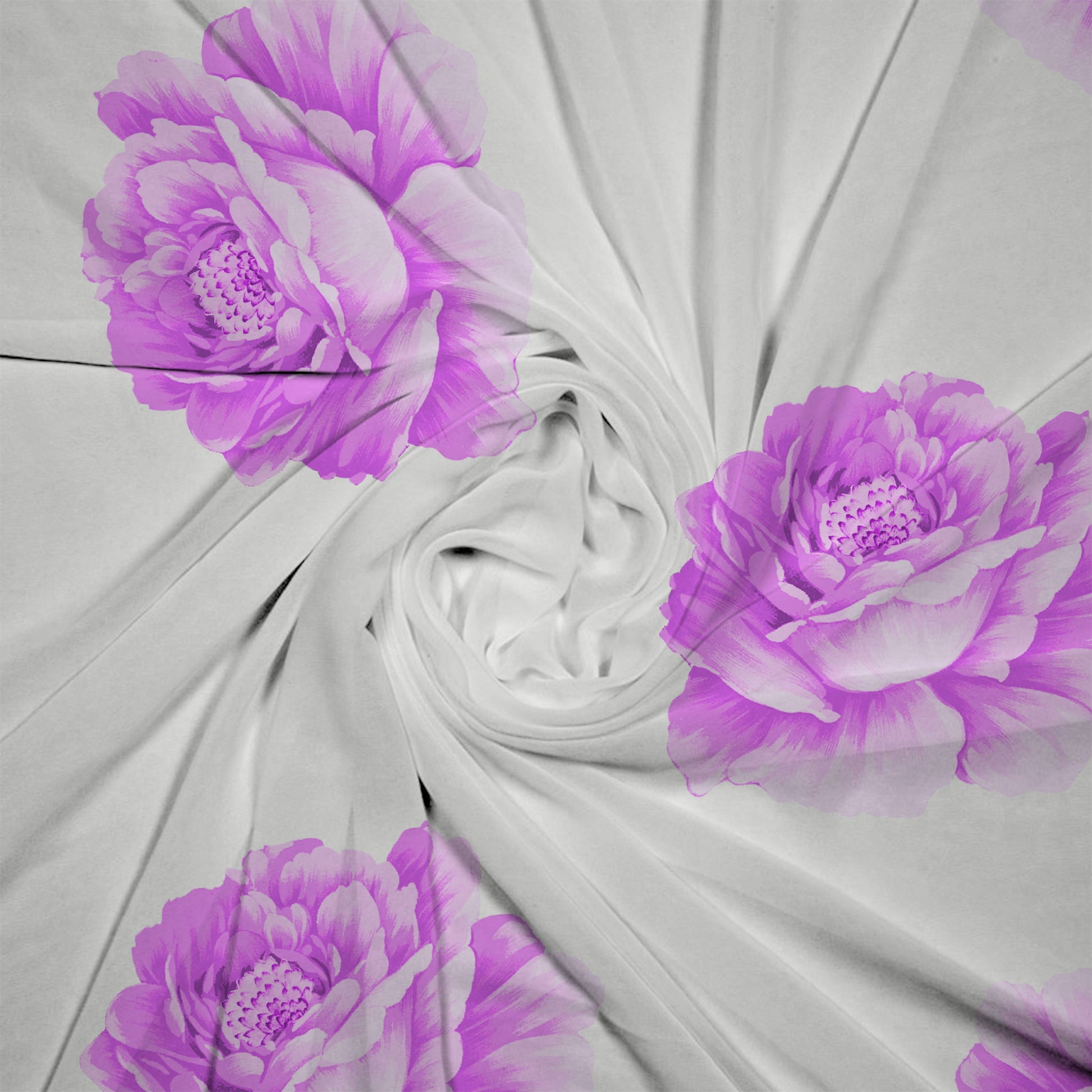 Ramya's Choice White And Ultra Pink Floral Pattern Digital Print Georgette Fabric - Fabcurate