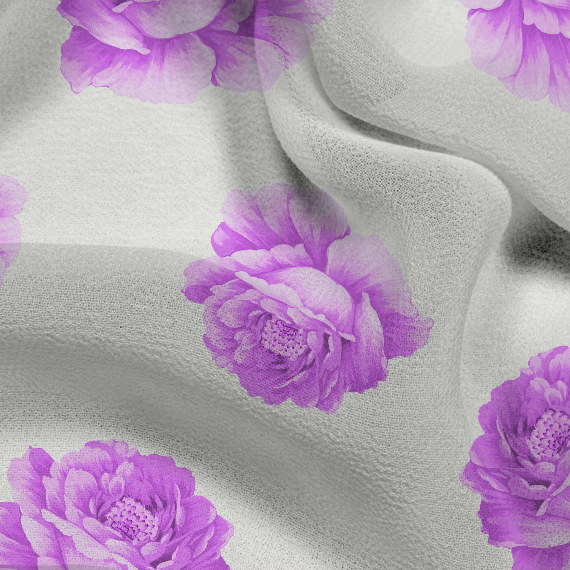 Ramya's Choice White And Ultra Pink Floral Pattern Digital Print Georgette Fabric - Fabcurate