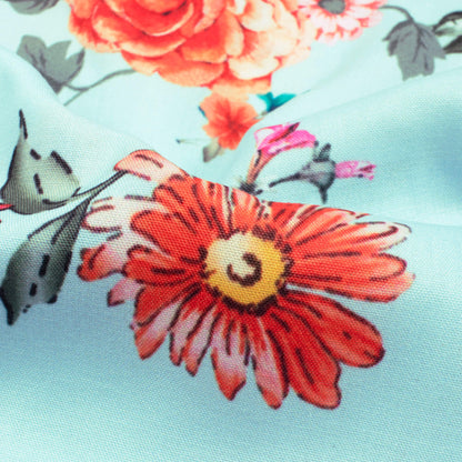 Laxmi's Choice Pale Blue And Pink Floral Pattern Digital Print Rayon Fabric - Fabcurate