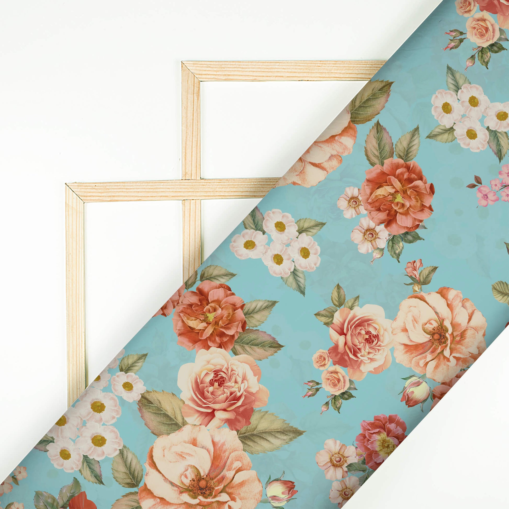 Akansha's Choice Sky Blue And Peach Floral Pattern Digital Print Georgette Fabric - Fabcurate