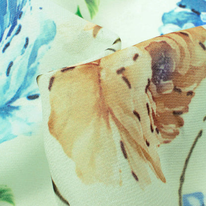 Kavya's Choice Tea Green And Sky Blue Floral Pattern Digital Print Georgette Fabric - Fabcurate