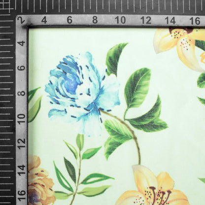 Kavya's Choice Tea Green And Sky Blue Floral Pattern Digital Print Georgette Fabric - Fabcurate