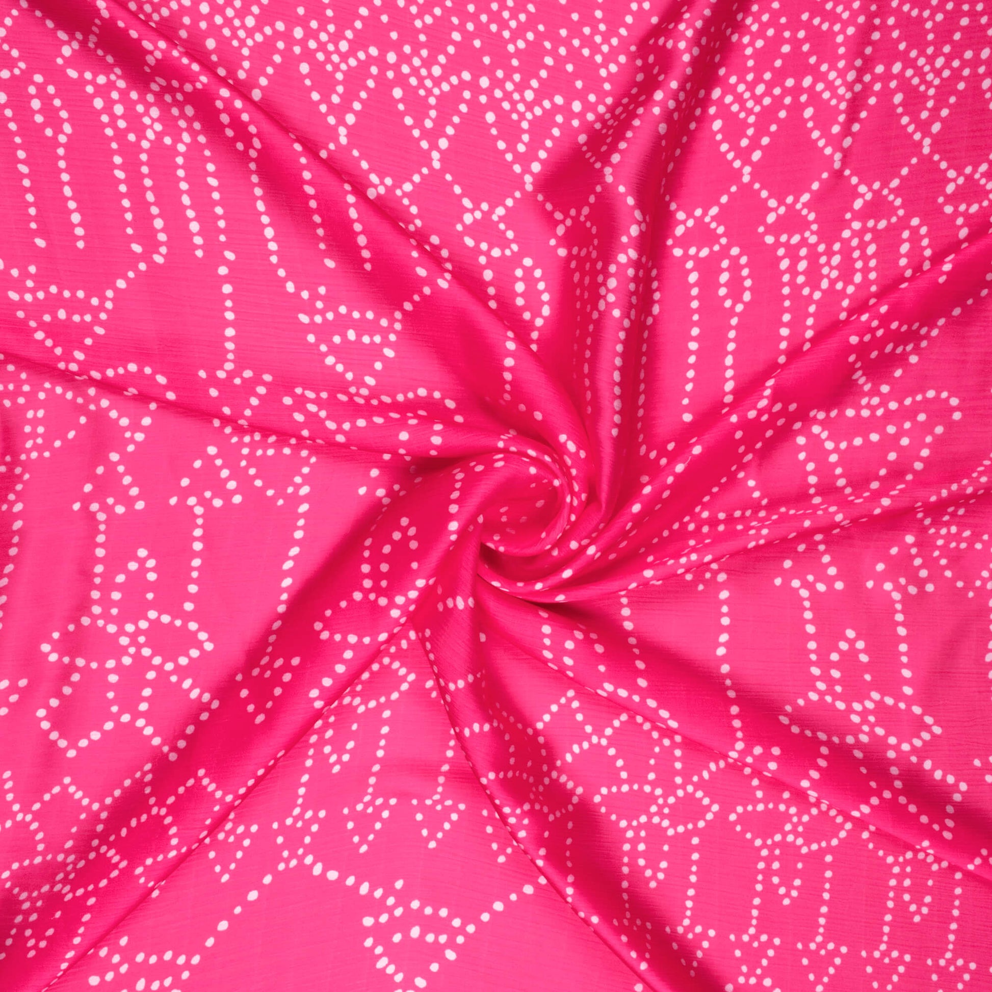 Shreya's Choice Fandango Pink And White Bandhani Pattern Digital Print Chiffon Satin Fabric - Fabcurate