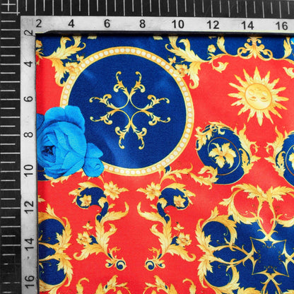 Harsh's Choice Red And Royal Blue Abstarct Pattern Digital Print Japan Satin Fabric - Fabcurate