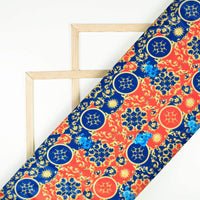 Harsh's Choice Red And Royal Blue Abstarct Pattern Digital Print Japan Satin Fabric - Fabcurate