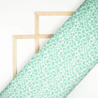 Krutika's Choice White And Sea Green Leaf Pattern Digital Print Chiffon Satin Fabric - Fabcurate