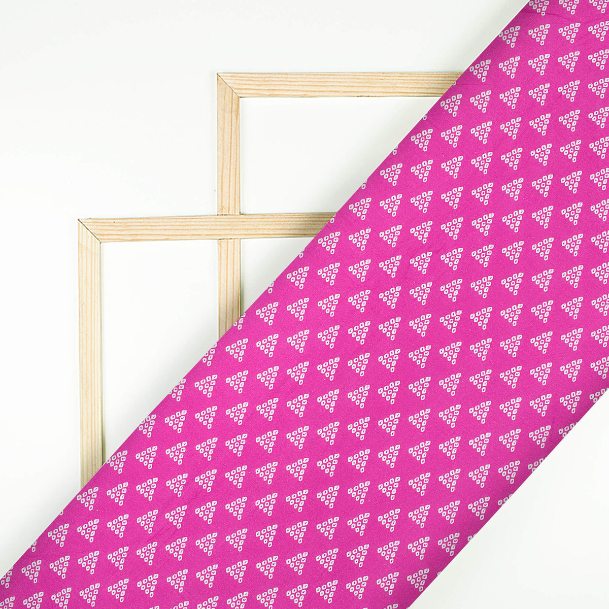 Varsha's Choice Magenta Pink And White Geometric Pattern Digital Print Cotton Cambric Fabric