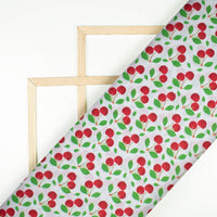 Sneha's Choice White And Red Quirky Pattern Digital Print Cotton Cambric Fabric