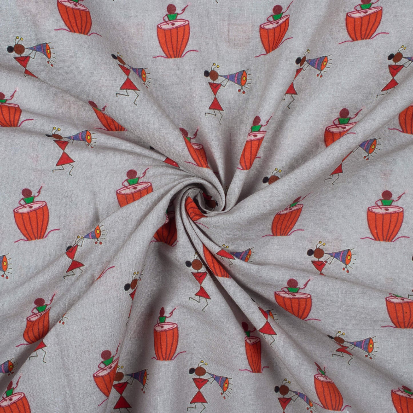 Babita's Choice Dolphin Grey And Red Quirky Pattern Digital Print Cotton Cambric Fabric