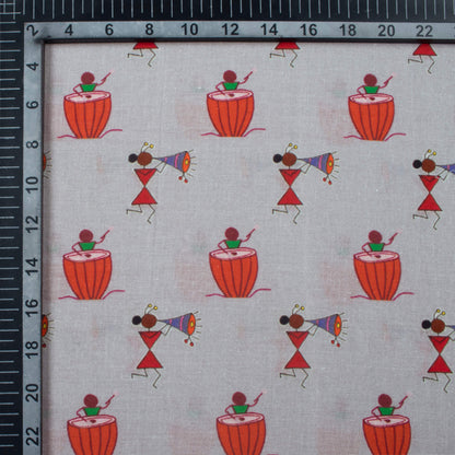 Babita's Choice Dolphin Grey And Red Quirky Pattern Digital Print Cotton Cambric Fabric