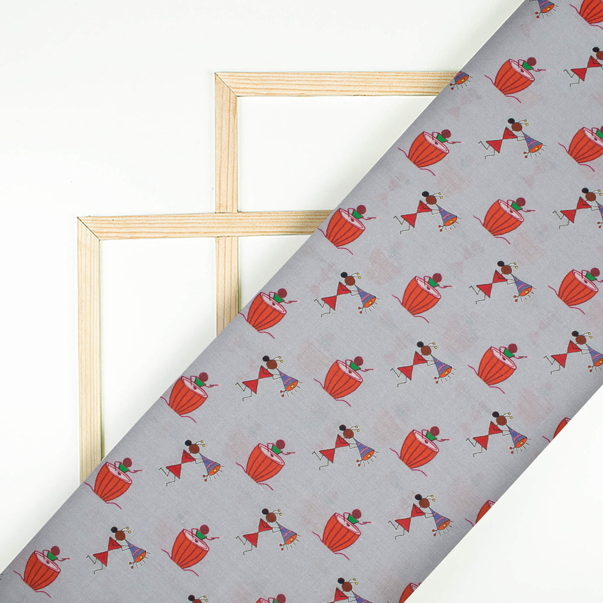 Babita's Choice Dolphin Grey And Red Quirky Pattern Digital Print Cotton Cambric Fabric