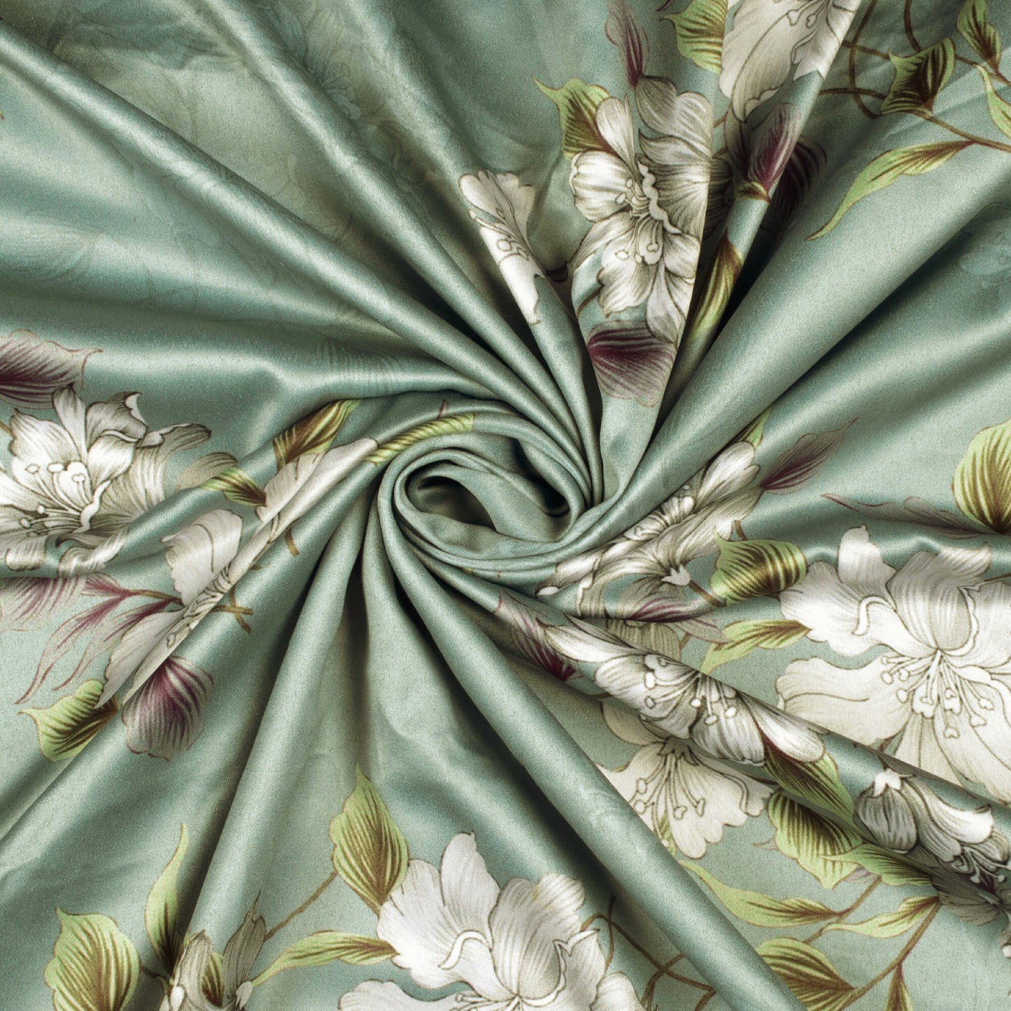 Ditya's Choice Smoke Grey And White Floral Pattern Digital Print Charmeuse Satin Fabric (Width 58 Inches)