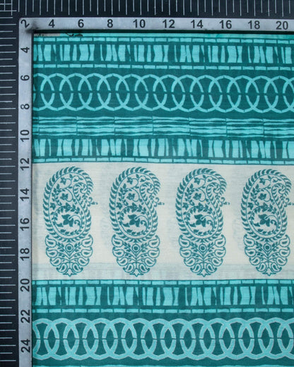 Turquoise And Black Floral Pattren Digital Print Chanderi Dupatta With Tassels - Fabcurate