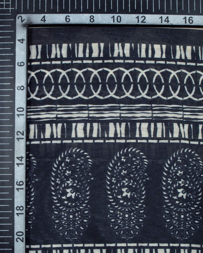 Black And Oyster Beige Paisely Pattren Digital Print Chanderi Dupatta With Tassels - Fabcurate