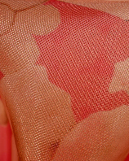 Cerise Pink And Oat Beige Floral Pattern Digital Print Premium Organza Dupatta With Tassels - Fabcurate