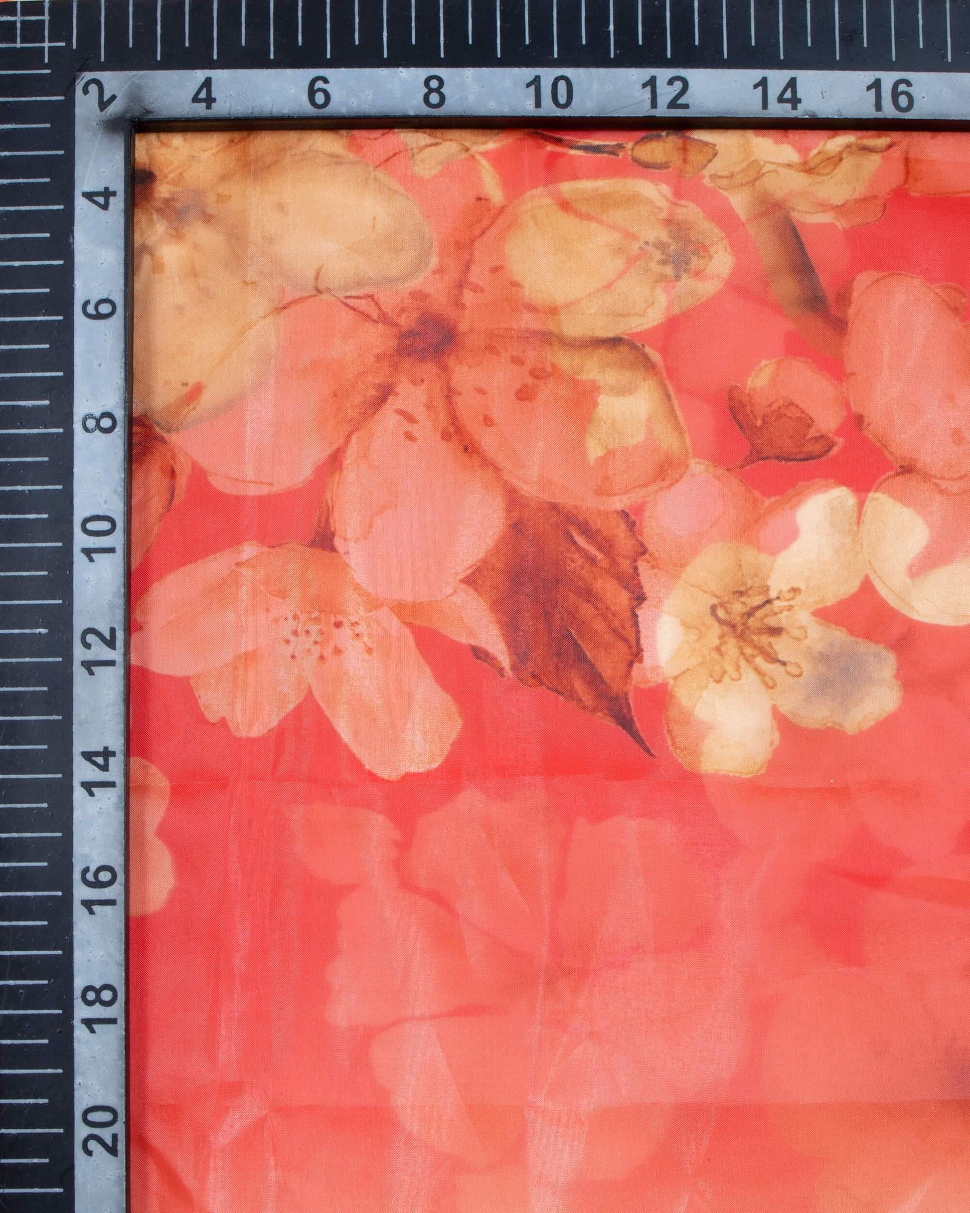 Cerise Pink And Oat Beige Floral Pattern Digital Print Premium Organza Dupatta With Tassels - Fabcurate