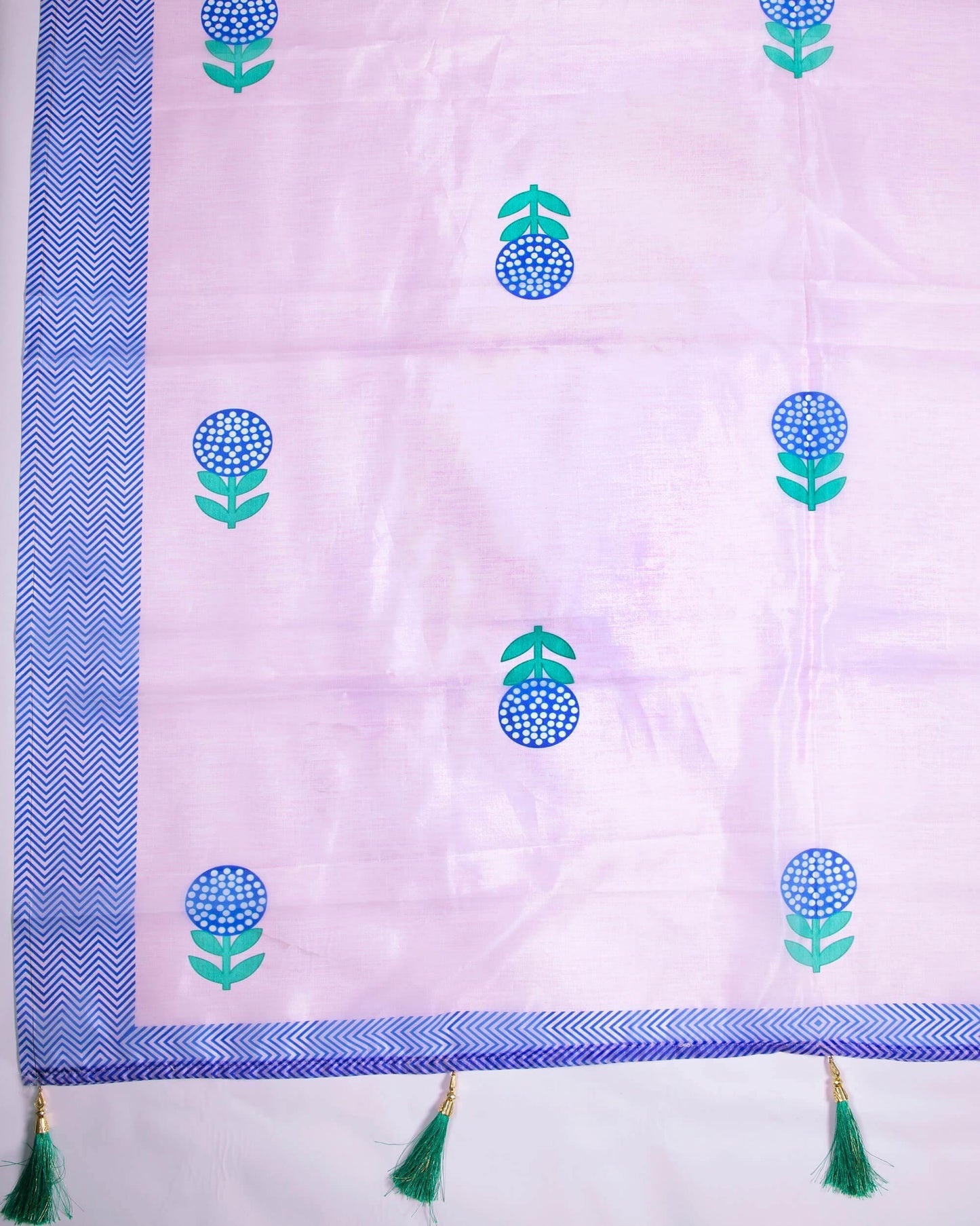 Taffy Pink And Royal Blue Floral Pattern Digital Print Premium Organza Dupatta With Tassels - Fabcurate