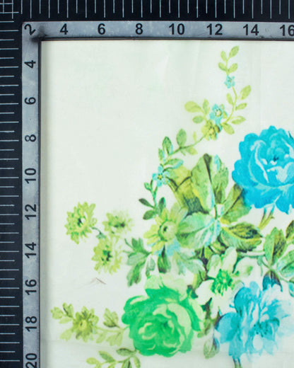 Turquoise And Oyster Beige Floral Pattern Digital Print Premium Organza Dupatta With Tassels - Fabcurate