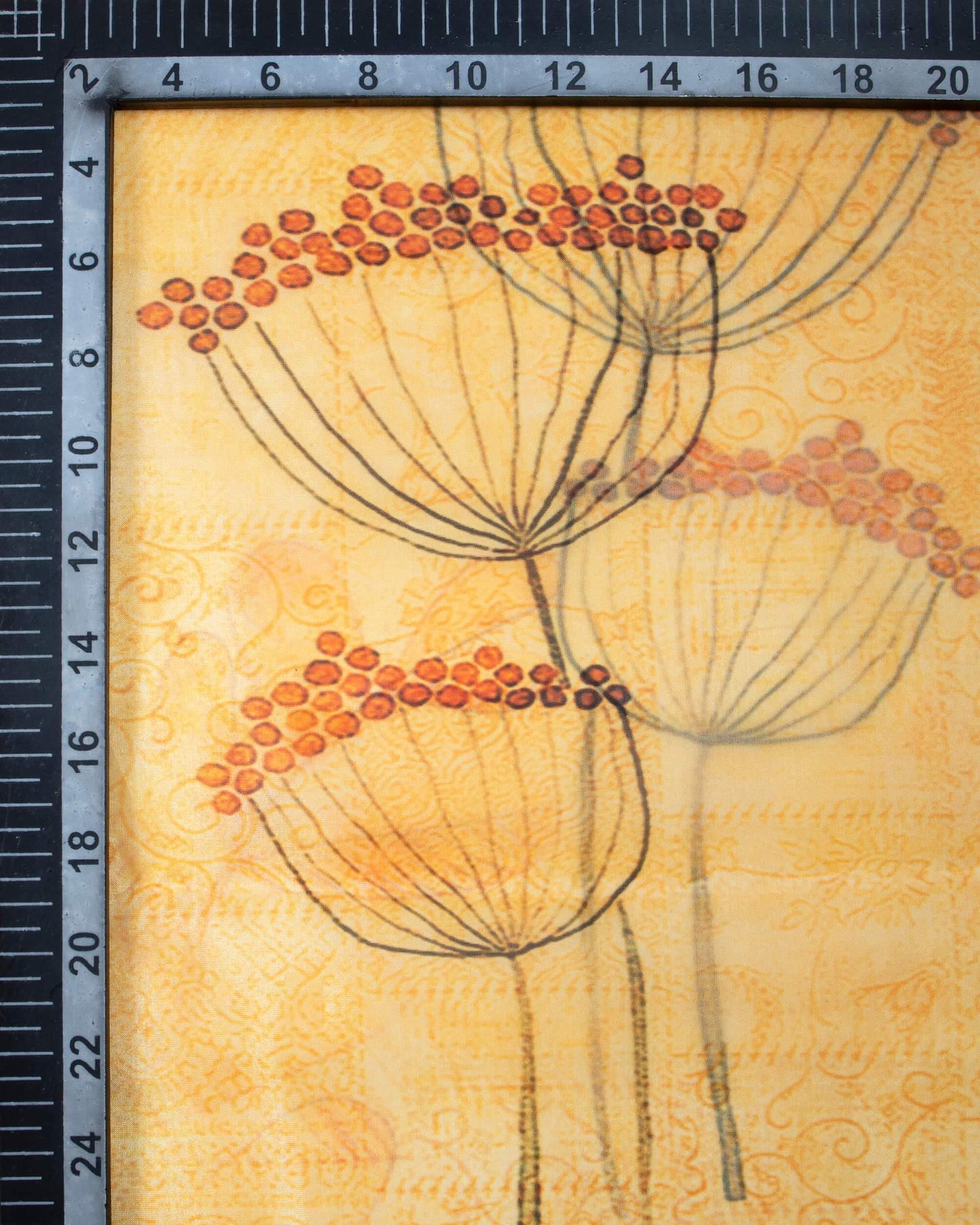 Sandstone Orange And Yellow Leaf Pattern Digital Print Premium Organza Dupatta With Tassels - Fabcurate