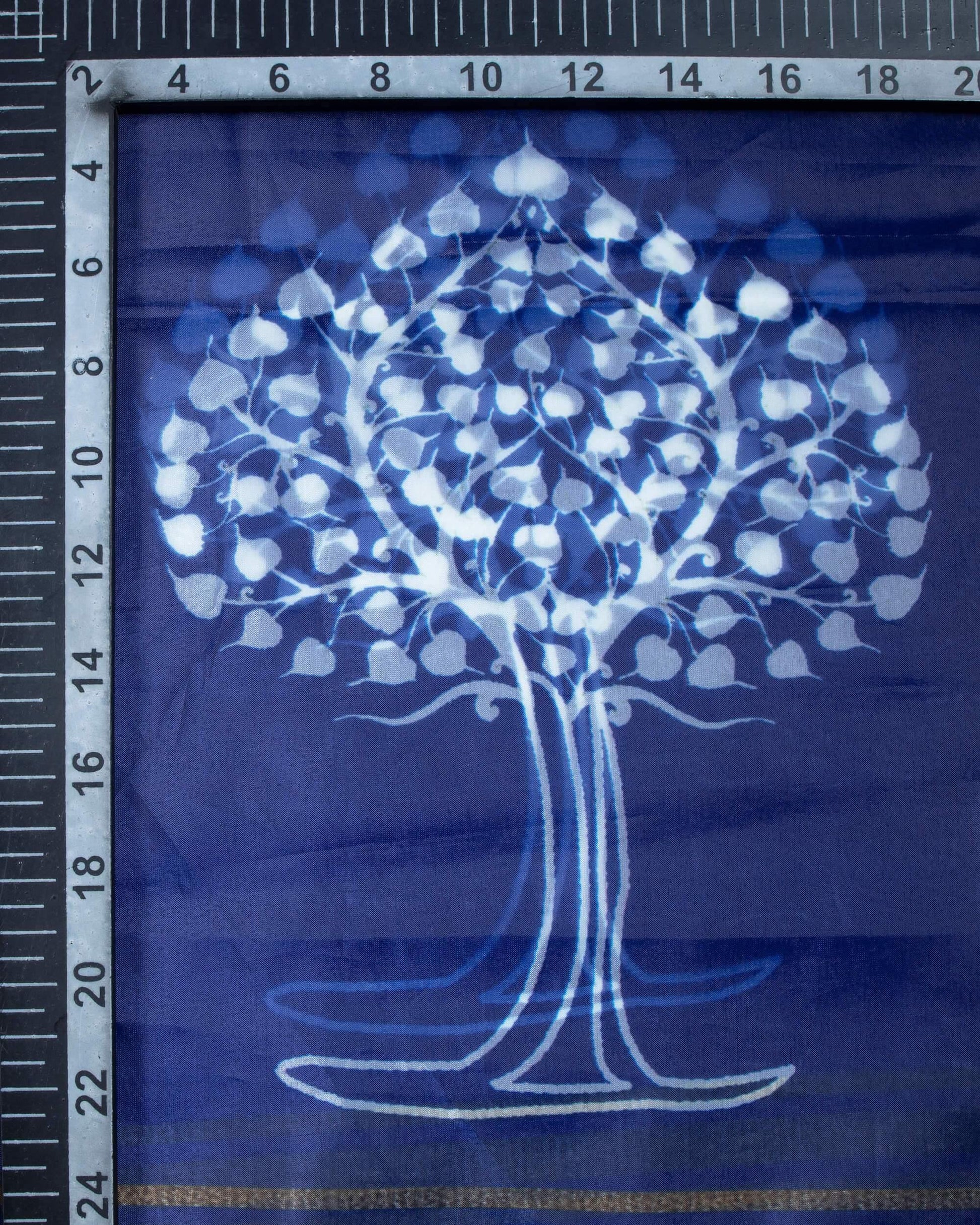 Navy Blue And White Leaf Pattern Digital Print Premium Organza Dupatta With Tassels - Fabcurate