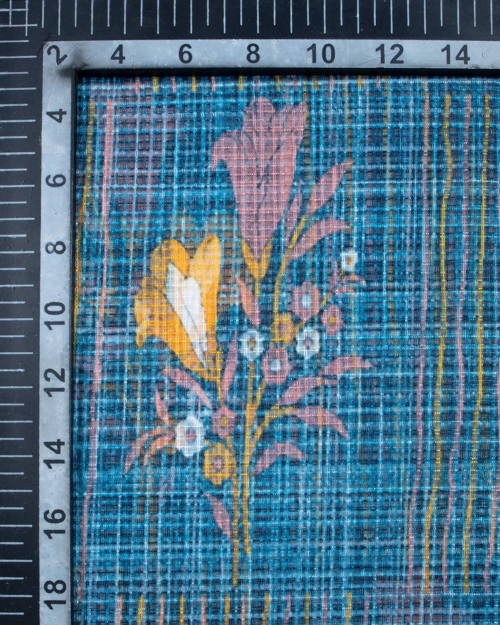 Prussian Blue And Peach Floral Pattern Digital Print Kota Doria Dupatta With Tassels - Fabcurate