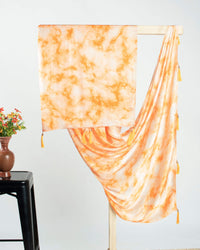 Royal Orange and White Tye And Dye Pattern Digital Print Viscose Gaji Silk Dupatta With Tassles