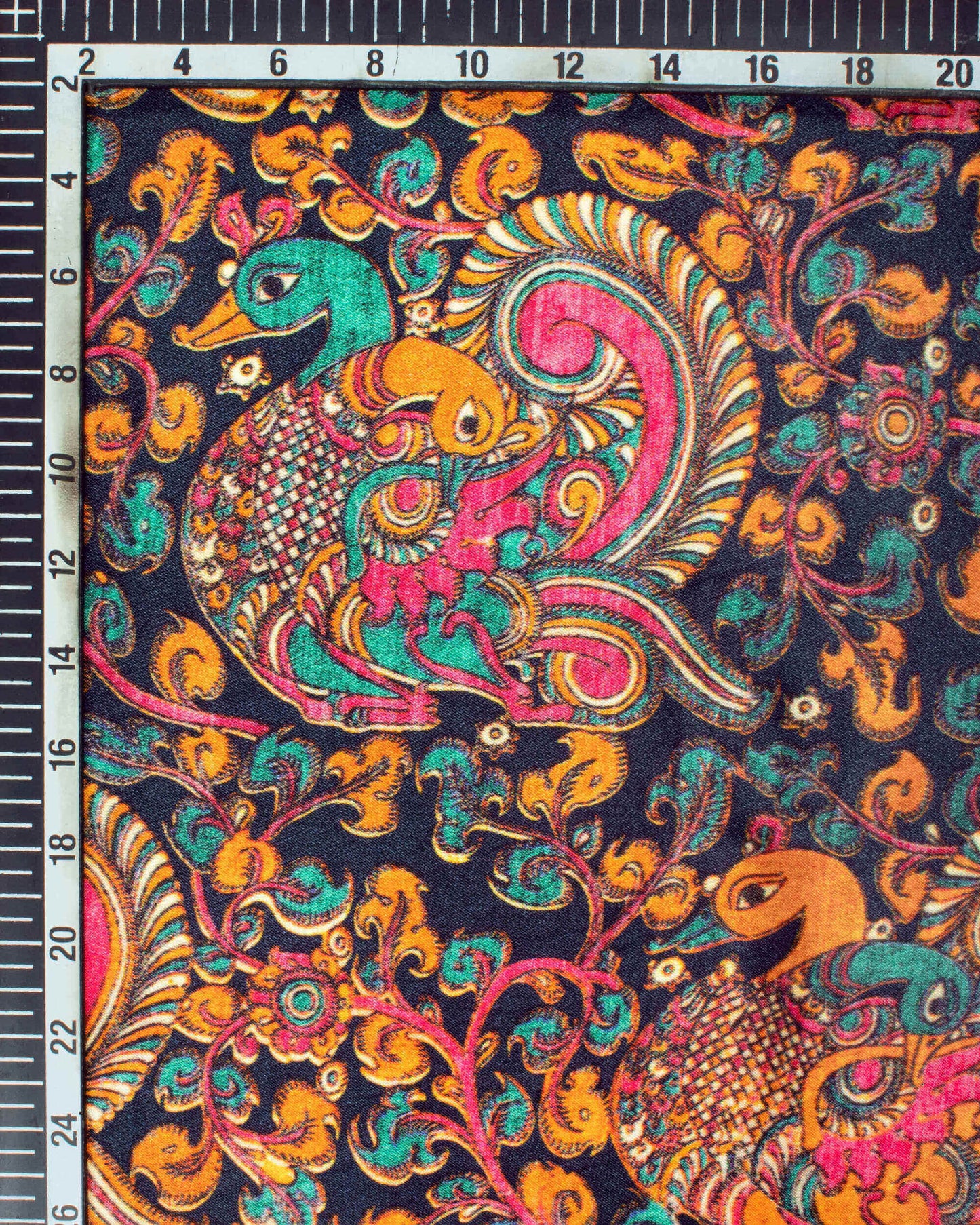 Navy Blue And Hot Pink Kalamkari Pattern Digital Print Viscose Gaji Silk Dupatta With Tassles