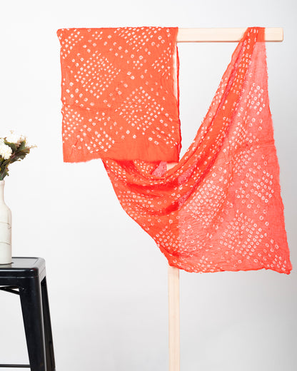Salmon Orange Kutchhi Bandhani Tie & Dye Cotton Dupatta