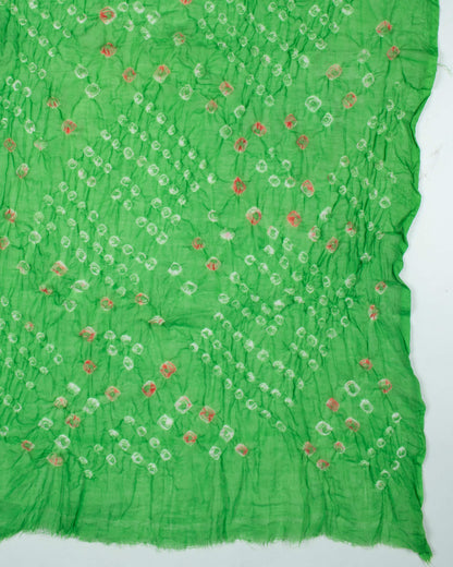 Parrot Green Kutchhi Bandhani Tie & Dye Cotton Dupatta