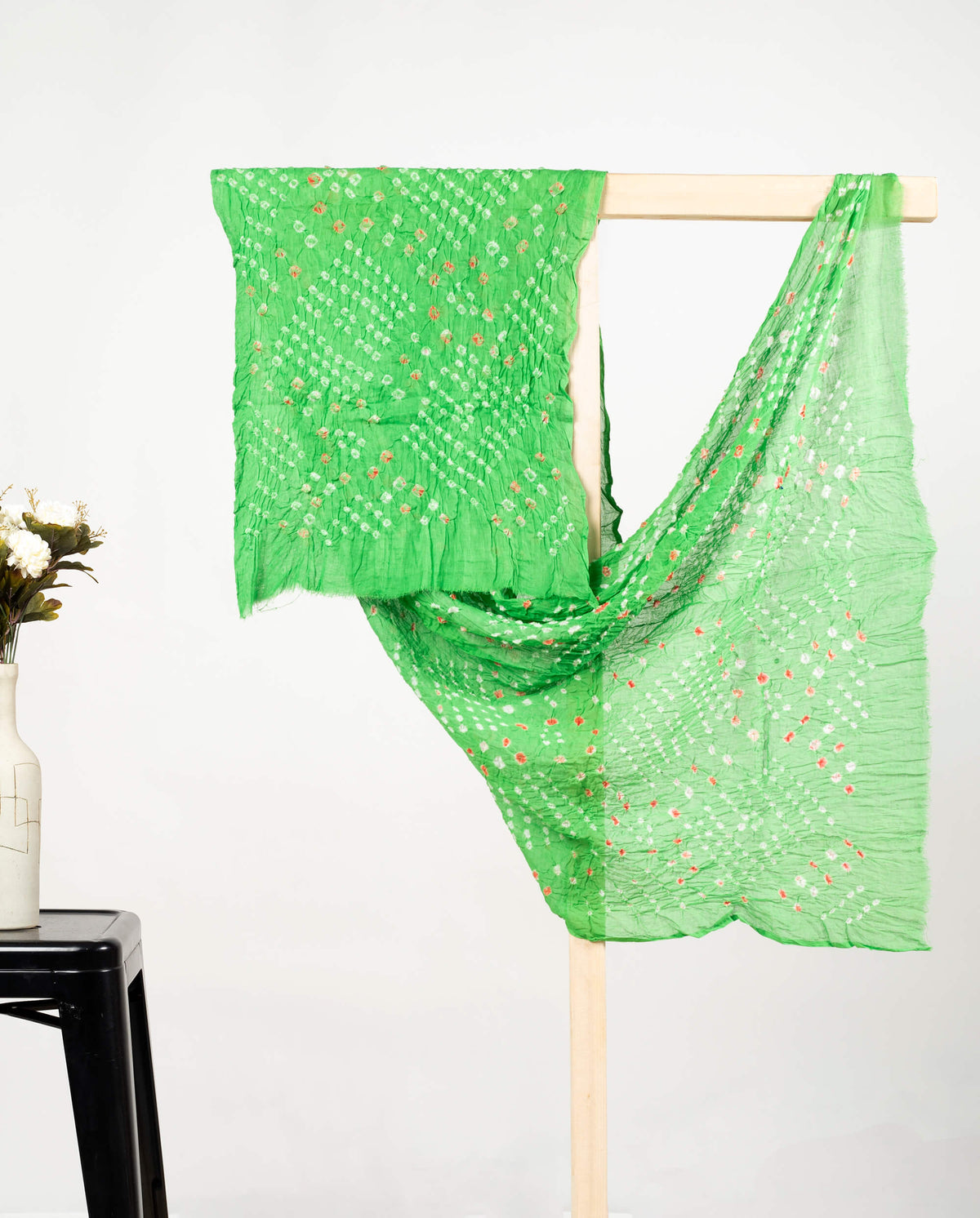 Parrot Green Kutchhi Bandhani Tie & Dye Cotton Dupatta