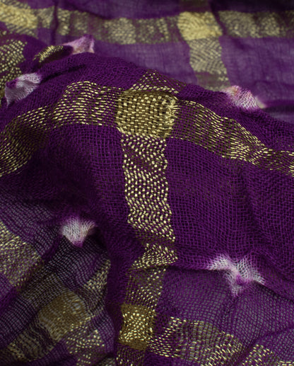 Grape Purple Kutchhi Bandhani Tie & Dye Cotton With Checks Zari Border Dupatta