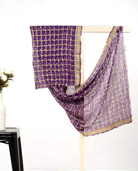 Grape Purple Kutchhi Bandhani Tie & Dye Cotton With Checks Zari Border Dupatta