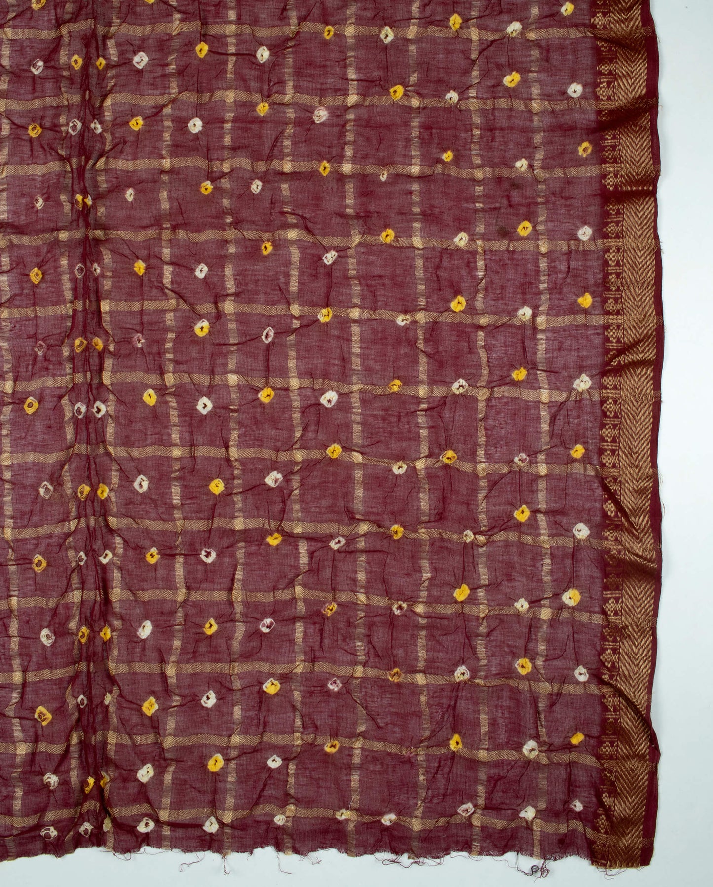 Syrup Brown Kutchhi Bandhani Tie & Dye Cotton With Checks Zari Border Dupatta