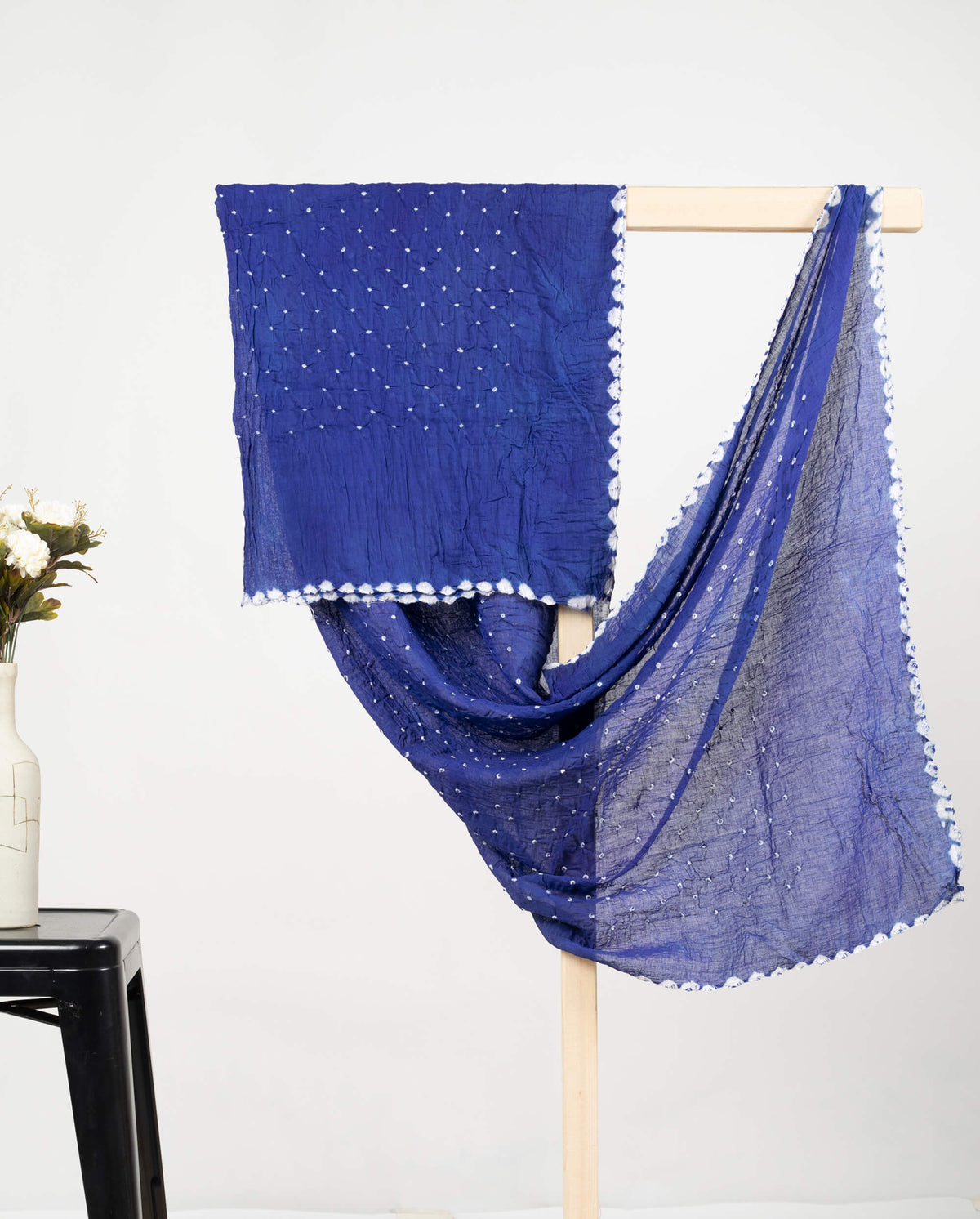Space Blue Kutchhi Bandhani Tie & Dye Cotton Dupatta