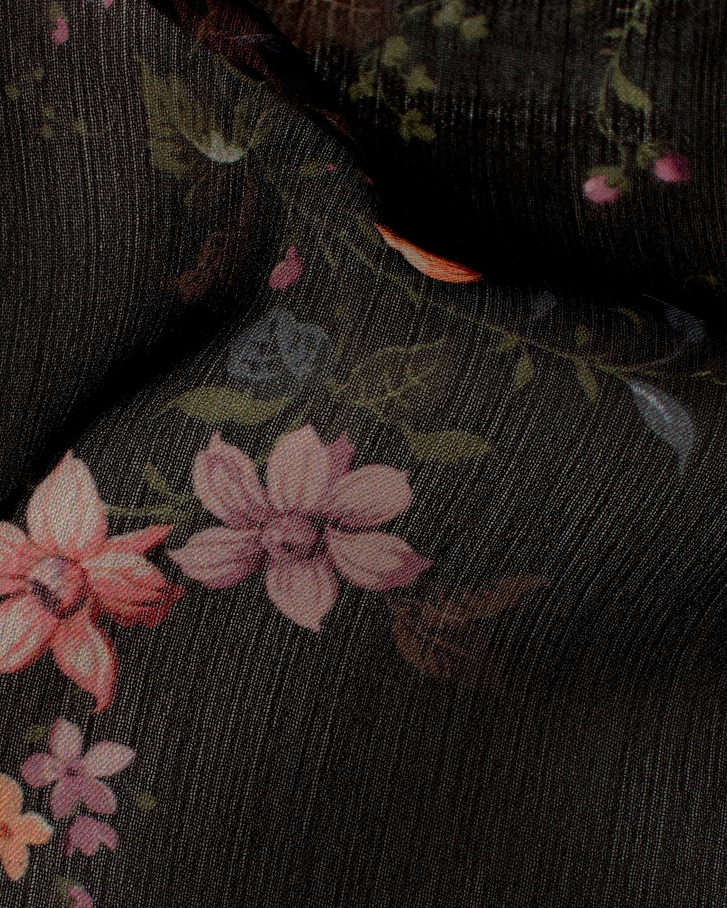 Black And Purple Floral Pattern Digital Print Chiffon Dupatta With Tassels