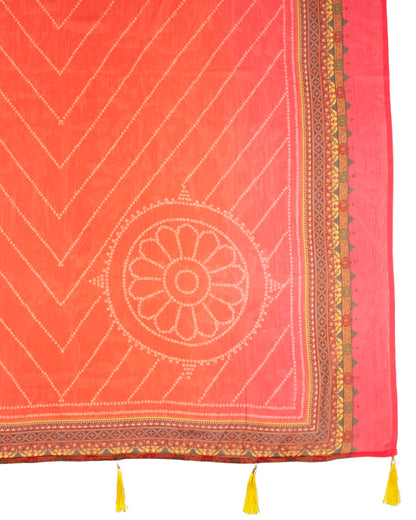 Pink And Red Digital Print Traditional Chiffon Dupatta With Tassles