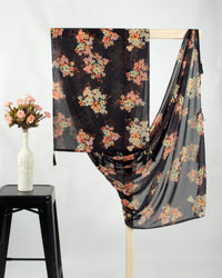 Black And Red Floral Pattern Digital Print Georgette Dupatta With Tassels