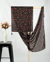 Black And Red Paisely Pattern Digital Print Georgette Dupatta With Tassels