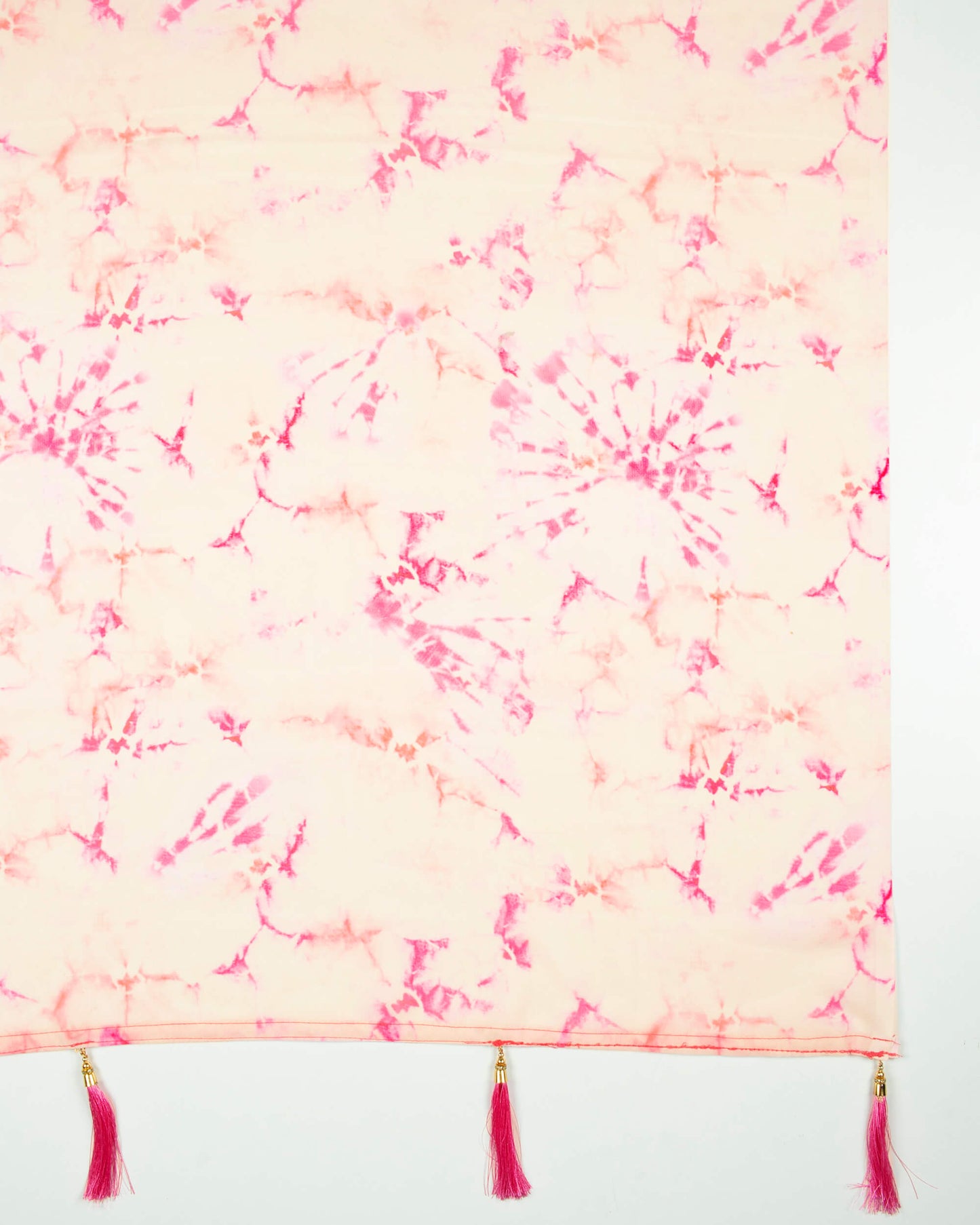 Hot Pink And Cream Tye And Dye Pattern Digital Print Georgette Dupatta With Tassels