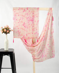 Hot Pink And Cream Tye And Dye Pattern Digital Print Georgette Dupatta With Tassels