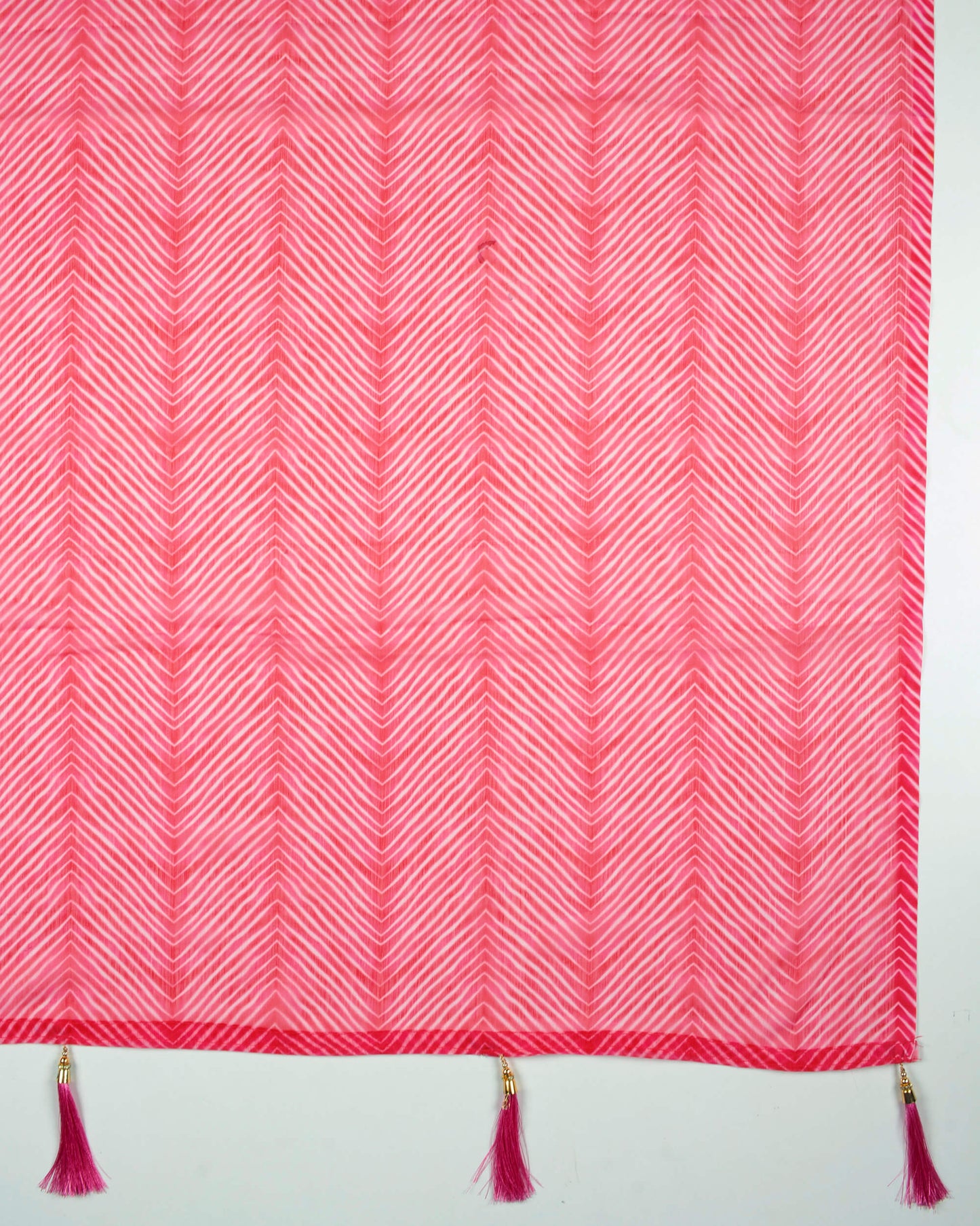 Hot Pink And White Chevron Pattern Digital Print Georgette Dupatta With Tassels