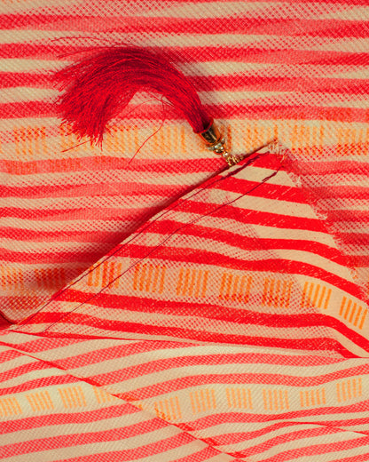 Red And Yellow Stripes Pattern Digital Print Kota Doria Dupatta With Tassles