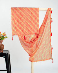 Red And Yellow Stripes Pattern Digital Print Kota Doria Dupatta With Tassles