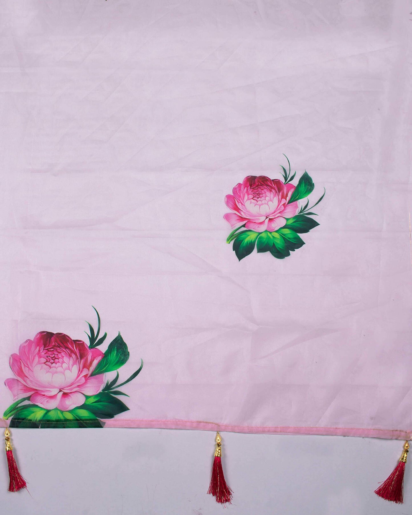 Baby Pink And Green Floral Pattern Digital Print Premium Organza Dupatta With Tassels - Fabcurate