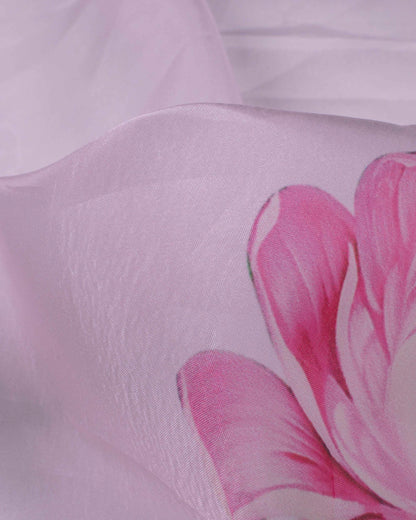 Baby Pink And Green Floral Pattern Digital Print Premium Organza Dupatta With Tassels - Fabcurate
