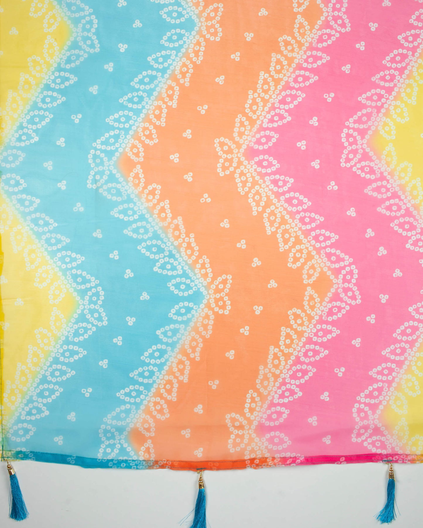 Pink And Blue Bandhanii Pattern Digital Print Organza Dupatta With Tassels